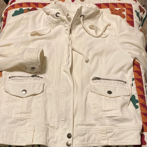 Maurices Cream Hooded Jean Jacket - Picture 1 of 5